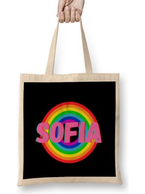 Humuts Sofia-Name Personalized Custom - Vintage Retro Rainbow Style Design Gift Baby-Gift For Her Bez Çanta Uzun Saplı