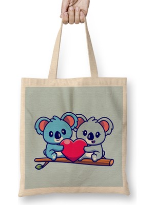 Humuts Cute Koala Couple Holding Heart On Tree Bez Çanta Uzun Saplı