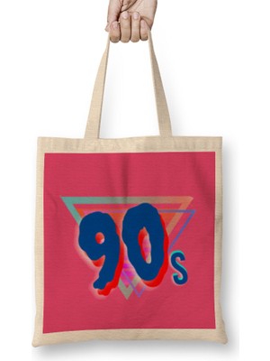 90S Vintage Retro Design Slogan Style Art- Tv Kid Movies Bez Çanta Uzun Saplı