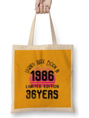 Humuts 1986 Birthday Gift - Made, Born In 1986 Gift - 36TH Year Old Birthday  Gift Vintage Style Bez Çanta Uzun Saplı