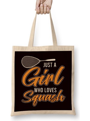 Humuts Girl Who Loves Squash Player Match Indoor Tennis Court Coach Bez Çanta Uzun Saplı