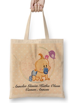 Anneler Günü Annelere Hediye 020 Bez Çanta Uzun Saplı