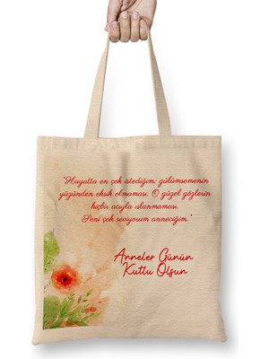 Humuts Anneler Günü Annelere Hediye 035 Bez Çanta Uzun Saplı