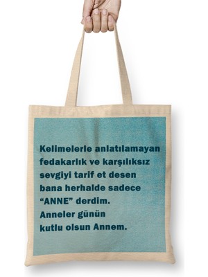 Humuts Anneler Günü Annelere Hediye 043 Bez Çanta Uzun Saplı