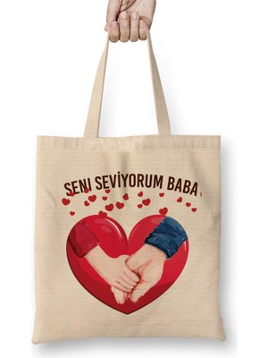 Humuts Babalar Günü Babaya Hediye 0017 Bez Çanta Uzun Saplı