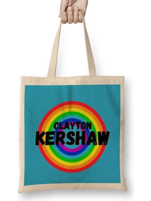 Humuts Clayton Kershaw Carton Art - Baseball Lovers Gifts Vintage Retro Rainbow Bez Çanta Uzun Saplı
