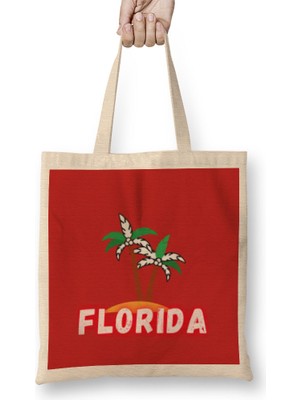 Humuts Florida Love Gift - Vintage Retro Rainbow Bez Çanta Uzun Saplı