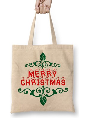 Humuts Yılbaşı Yeni Yıl Konseptli Merry Christmas 012 Bez Çanta Uzun Saplı