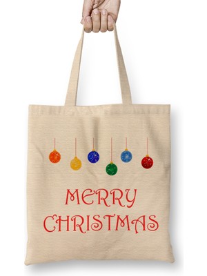 Humuts Yılbaşı Yeni Yıl Konseptli Merry Christmas 010 Bez Çanta Uzun Saplı