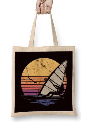 Vintage Windsurfer Retro Windsurfing Ocean Wave Surfing Bez Çanta Uzun Saplı