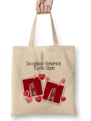 Humuts Sevgililer Günü Sevgiliye Hediye 067 Bez Çanta Uzun Saplı