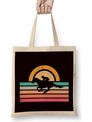 Humuts Vintage Horse Rider Equestrian Sport Saddle Horseshoe Stable Bez Çanta Uzun Saplı