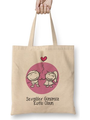 Humuts Sevgililer Günü Sevgiliye Hediye 077 Bez Çanta Uzun Saplı