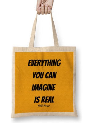Humuts Pablo Picasso Quotes Art Gift - Vintage Retro Style Bez Çanta Uzun Saplı