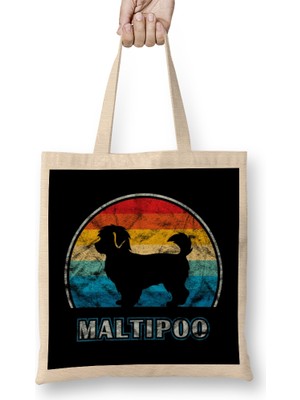 Humuts Maltipoo Vintage Design Dog Maltipoo Mom Bez Çanta Uzun Saplı