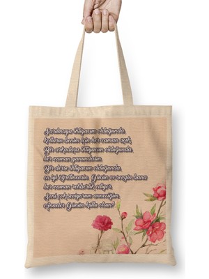 Humuts Anneler Günü Annelere Hediye 024 Bez Çanta Uzun Saplı