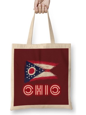 Humuts Ohio State Flag Gift - Vintage Retro Rainbow Style Bez Çanta Uzun Saplı