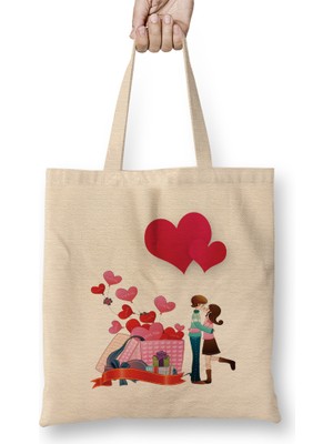 Humuts Sevgililer Günü Sevgiliye Hediye 080 Bez Çanta Uzun Saplı