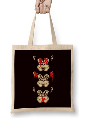 See Hear Speak No Evil Japan Wise Monkeys Japanese Emoticon Bez Çanta Uzun Saplı