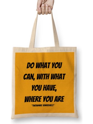 Humuts Theodore Roosevelt Quotes Gifts Vintage Retro Rainbow Style Bez Çanta Uzun Saplı