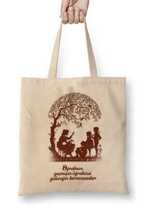 Öğretmenler Günü Öğretmene Hediye 013 Bez Çanta Uzun Saplı