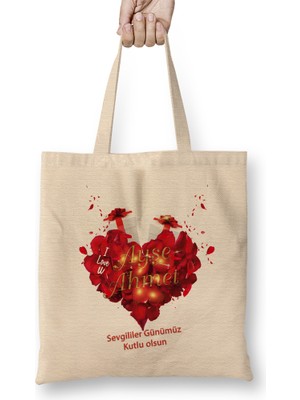 Humuts Sevgililer Günü Sevgiliye Hediye 0202 Bez Çanta Uzun Saplı