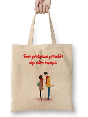 Sevgililer Günü Sevgiliye Hediye 0220 Bez Çanta Uzun Saplı