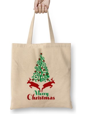Yılbaşı Yeni Yıl Konseptli Merry Christmas 01 Bez Çanta Uzun Saplı