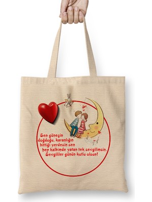 Sevgililer Günü Sevgiliye Hediye 074 Bez Çanta Uzun Saplı