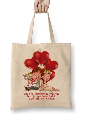 Humuts Sevgililer Günü Sevgiliye Hediye 02010 Bez Çanta Uzun Saplı