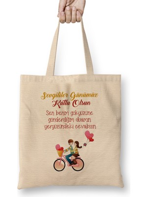 Sevgililer Günü Sevgiliye Hediye 0228 Bez Çanta Uzun Saplı
