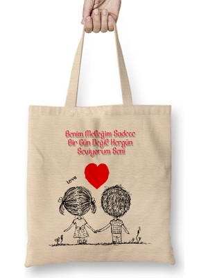 Humuts Sevgililer Günü Sevgiliye Hediye 0229 Bez Çanta Uzun Saplı