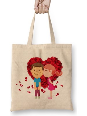 Humuts Sevgililer Günü Sevgiliye Hediye 0232 Bez Çanta Uzun Saplı