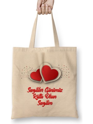 Sevgililer Günü Sevgiliye Hediye 0239 Bez Çanta Uzun Saplı