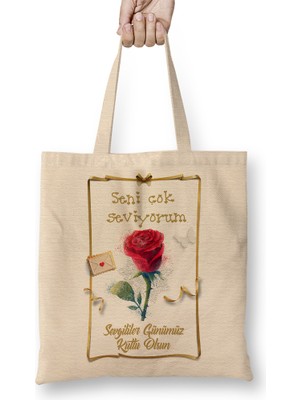 Humuts Sevgililer Günü Sevgiliye Hediye 025 Bez Çanta Uzun Saplı