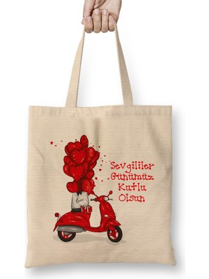 Sevgililer Günü Sevgiliye Hediye 0256 Bez Çanta Uzun Saplı