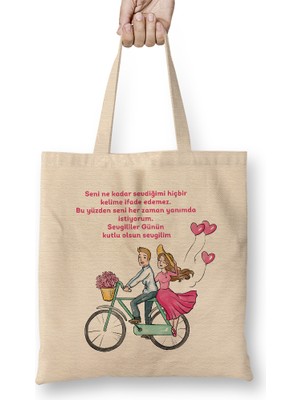 Humuts Sevgililer Günü Sevgiliye Hediye 0261 Bez Çanta Uzun Saplı
