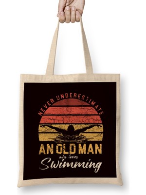 Humuts Old Man Swimmer Swimming Pool Retro Swim Water Sports Coach Bez Çanta Uzun Saplı