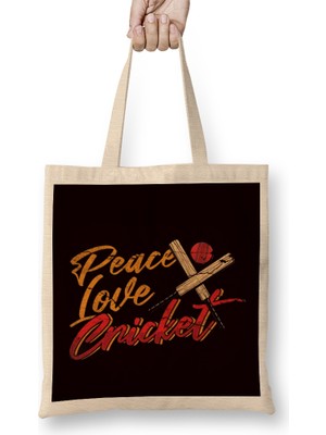 Peace Love Cricket Player Cricketer Bat Ball Game Bez Çanta Uzun Saplı