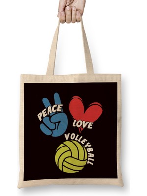 Humuts Peace Love Volleyball Player Game Team Coach Setter Training Bez Çanta Uzun Saplı