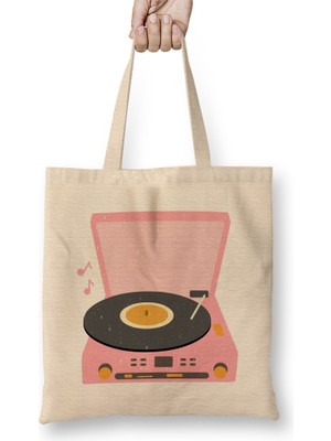 Humuts Pink Vintage Record Player Bez Çanta Uzun Saplı