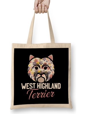 Humuts West Highland White Terrier Owner Floral Dog Breed Westie Bez Çanta Uzun Saplı
