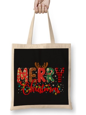 Merry Christmas Leopard Buffalo Red Plaid Bez Çanta Uzun Saplı