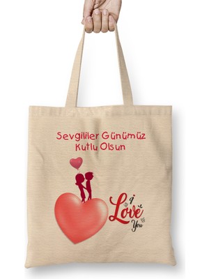 Humuts Sevgililer Günü Sevgiliye Hediye 020 Bez Çanta Uzun Saplı