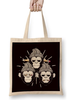 Humuts See Speak Hear No Evil Japan Monkeys Gorilla Japanese Art Bez Çanta Uzun Saplı
