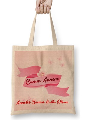 Humuts Anneler Günü Annelere Hediye 003 Bez Çanta Uzun Saplı