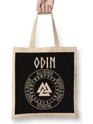 Humuts Odin Viking God Valknut With Runes Bez Çanta Uzun Saplı