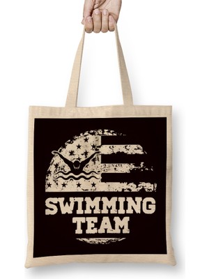 Swimming Team American Us Flag Swimmer Swim Athlete Coach Bez Çanta Uzun Saplı