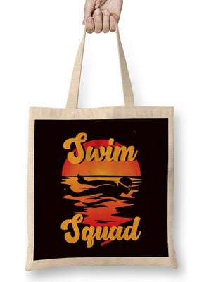Swim Squad Retro Swimmer Vintage Swimming Sunset Water Sport Bez Çanta Uzun Saplı
