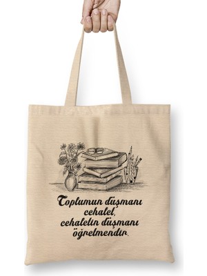 Humuts Öğretmenler Günü Öğretmene Hediye 02 Bez Çanta Uzun Saplı